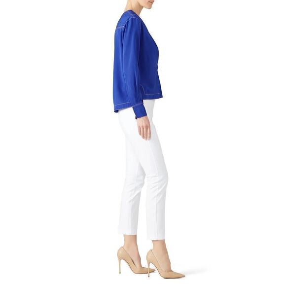Rag & Bone Shields Top Silk Long Sleeve V-Neck Blouse Electric Blue Small - Picture 3 of 12